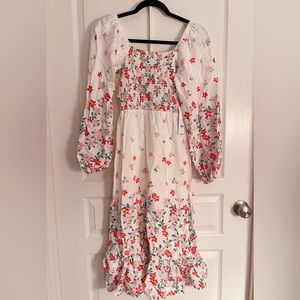 Draper James RSVP Smocked Front Floral Linen Midi Dress Size S - NWT